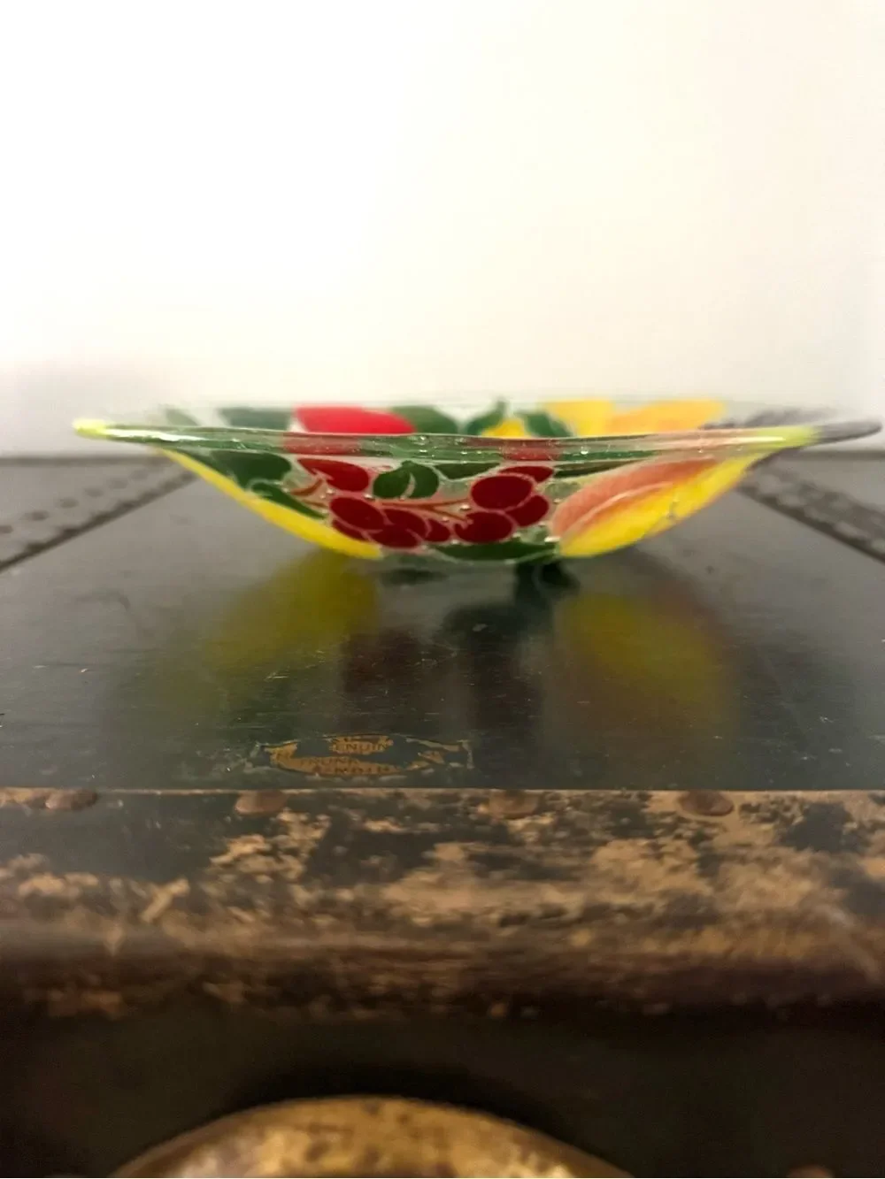 Peggy Karr Round FRUIT Fused Art Glass Bowl Signed